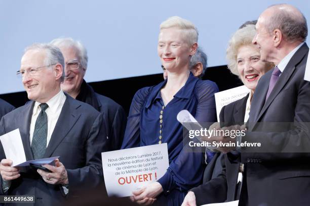 Michael Mann, Tilda Swinton and Marisa Paredes attends the opening ceremony of 9th Film Festival Lumiere In Lyon on October 14, 2017 in Lyon, France.