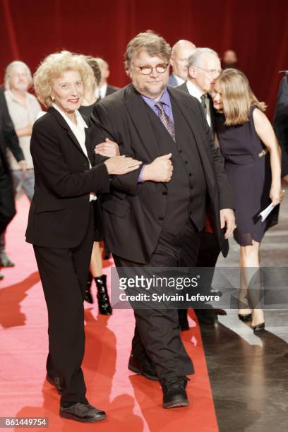 Marisa Paredes and Guillermo del Toro attend the opening ceremony of 9th Film Festival Lumiere In Lyon on October 14, 2017 in Lyon, France.