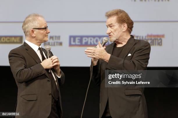 Thierry Fremaux and Eddy Mitchell attend the opening ceremony of 9th Film Festival Lumiere In Lyon on October 14, 2017 in Lyon, France.