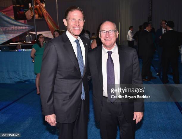 Senator Richard Blumenthal and Arthur Selkowitz attend the 2017 Americares Airlift Benefit at Westchester County Airport on October 14, 2017 in...
