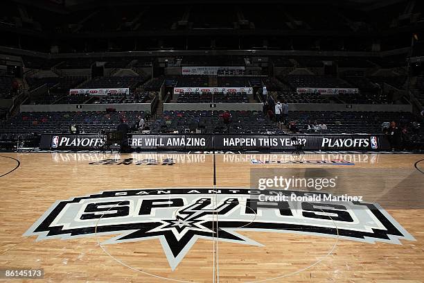 The logo of the San Antonio Spurs in Game One of the Western Conference Quarterfinals during the 2009 NBA Playoffs at AT&T Center on April 18, 2009...