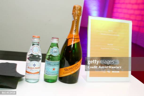 View of Acqua Panina, San Pellegrino, and Mionetto Prosecco, all served during Street Eats hosted by Ghetto Gastro at Industria on October 14, 2017...
