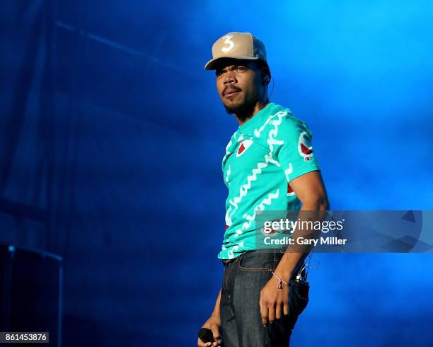 Chance The Rapper performs in concert during day two of the second weekend of Austin City Limits Music Festival at Zilker Park on October 14, 2017 in...