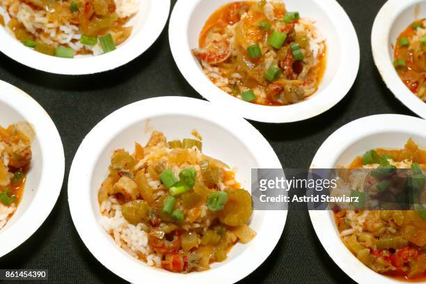 View of The Gumbo Bros' dish, Crawfish Etouffee, during Street Eats hosted by Ghetto Gastro at Industria on October 14, 2017 in New York City.