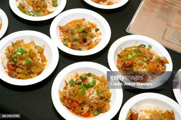 View of The Gumbo Bros' dish, Crawfish Etouffee, during Street Eats hosted by Ghetto Gastro at Industria on October 14, 2017 in New York City.