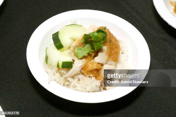 View of Khao Man Gai, the dish served by Khao Man Gai NY during Street Eats hosted by Ghetto Gastro at Industria on October 14, 2017 in New York City.