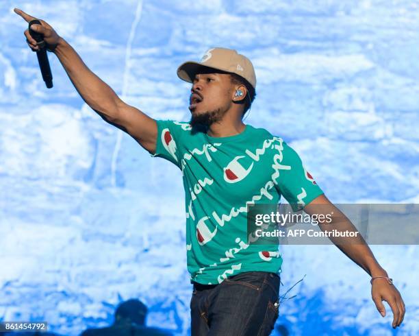 Chance the Rapper performs in concert on the second day of week two of the Austin City Limits Music Festival at Zilker Park on October 14, 2017 in...
