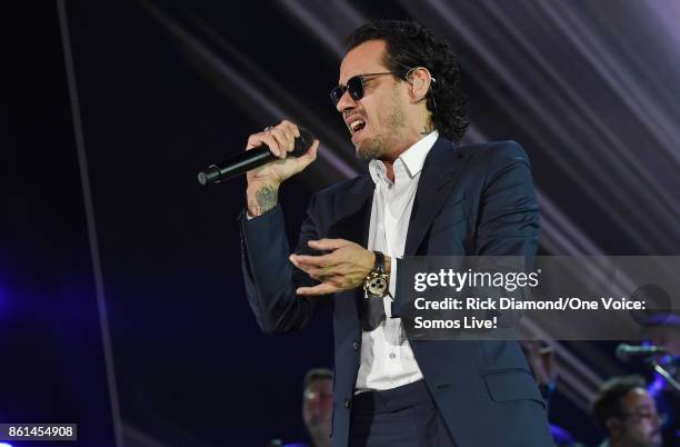 In this handout photo provided by One Voice: Somos Live!, Marc Anthony performs onstage at One Voice: Somos Live! A Concert For Disaster Relief at...