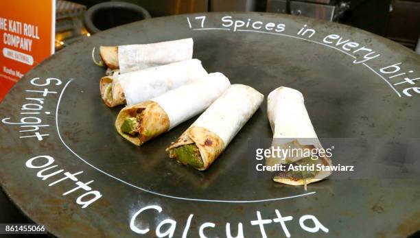 View of The Kati Roll Company's dish, Kosha Mangsho, served during Street Eats hosted by Ghetto Gastro at Industria on October 14, 2017 in New York...