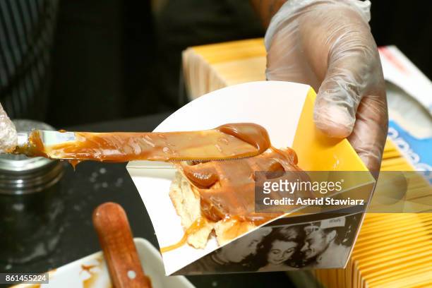 View of Wafels & Dinges' dish, De Churro Wafel, served during Street Eats hosted by Ghetto Gastro at Industria on October 14, 2017 in New York City.
