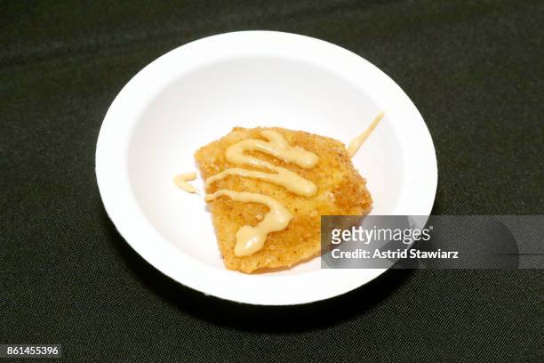 View of Drive Change's dish, Deep-Fried Ravioli, served during Street Eats hosted by Ghetto Gastro at Industria on October 14, 2017 in New York City.