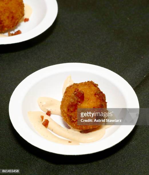 View of Burger Inc. NYC's dish, Dynamic Mac, served during Street Eats hosted by Ghetto Gastro at Industria on October 14, 2017 in New York City.
