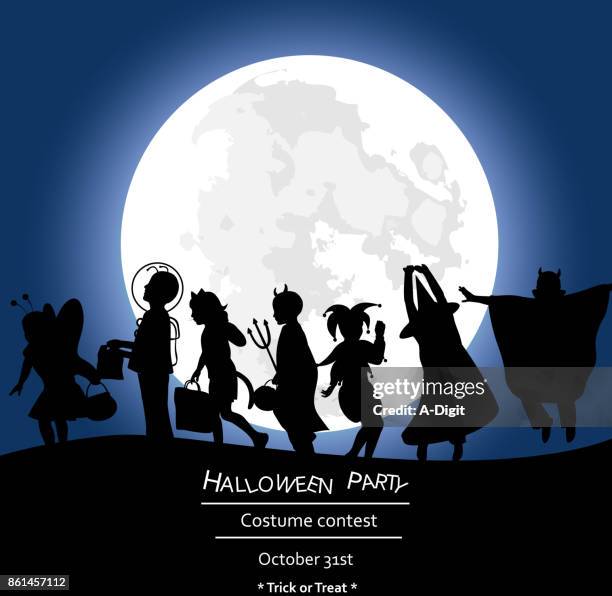 costume party spooky moonlight - halloween kids stock illustrations