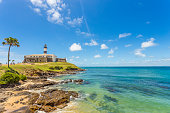 Barra's Lighthouse on a clear day in Bahia.