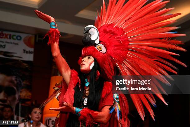Maya dancer during the boxing press conference of the Mayan Challenge at Xcaret in Hotel JW Marriot on April 21, 2009 in Mexico City, Mexico
