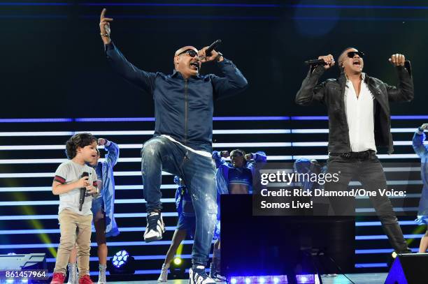 In this handout photo provided by One Voice: Somos Live!, Alexander Delgado and Randy Malcom Martinez of Gente de Zona perform onstage at One Voice:...