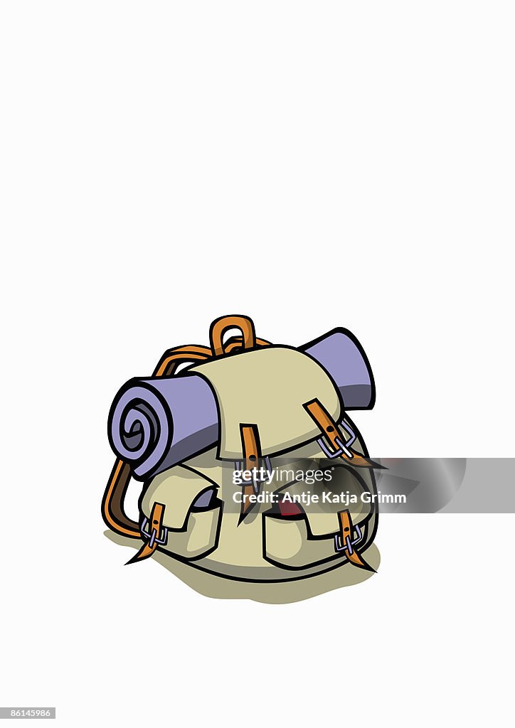 A rucksack and roll mat
