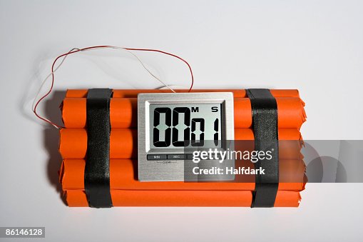A dynamite time bomb with 1 second left on the timer A dynamite time bomb with 1 second left on the timer