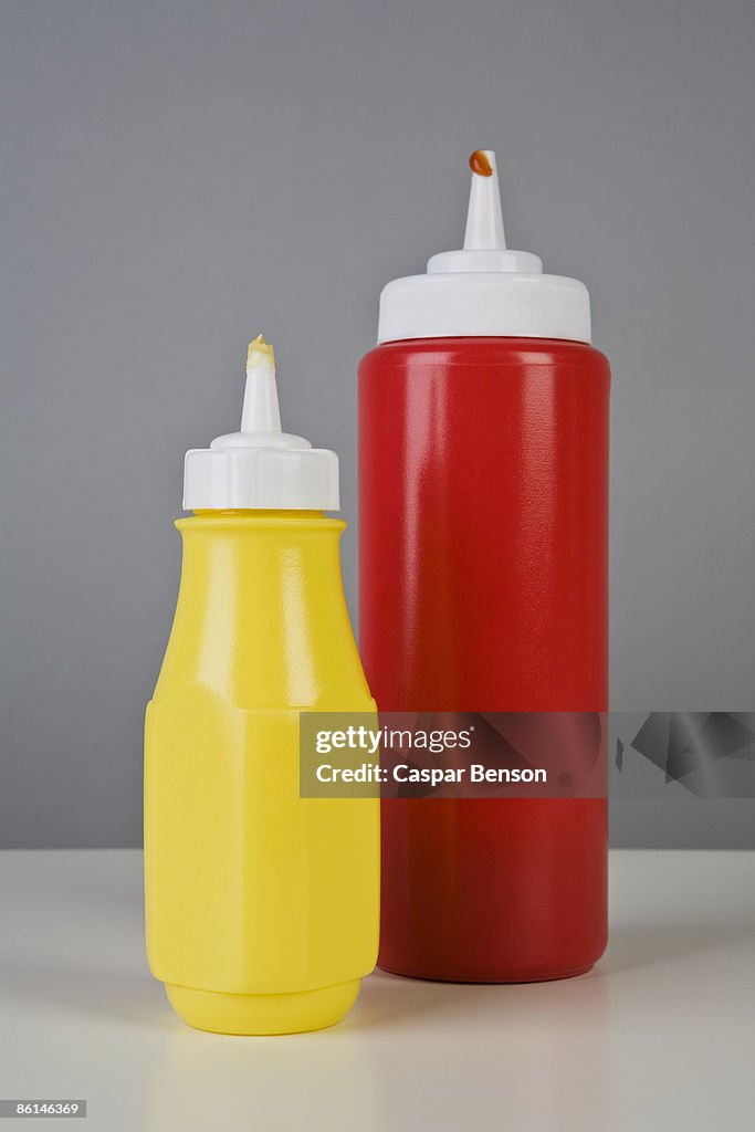 Ketchup and mustard bottles