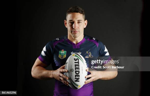 Billy Slater of the Storm poses for a portrait during a Melbourne Storm NRL training session at Gosch's Paddock on September 25, 2017 in Melbourne,...