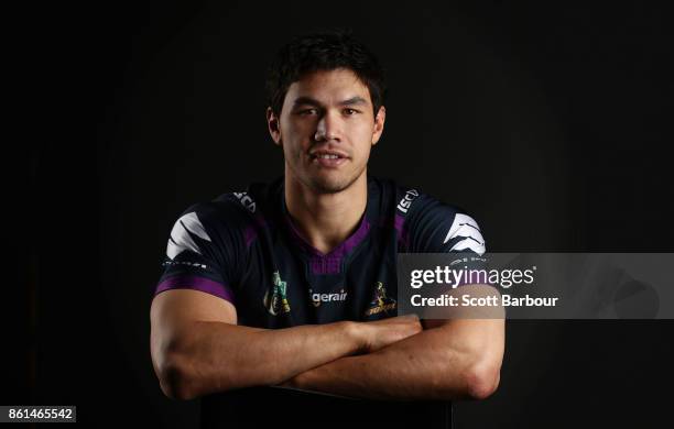 Jordan McLean of the Storm poses for a portrait during a Melbourne Storm NRL training session at Gosch's Paddock on September 25, 2017 in Melbourne,...