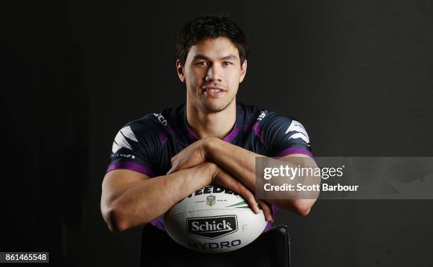 Jordan McLean of the Storm poses for a portrait during a Melbourne Storm NRL training session at Gosch's Paddock on September 25, 2017 in Melbourne,...