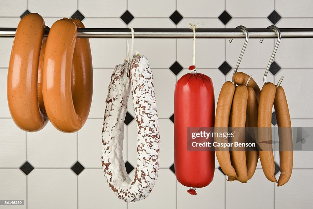 Hanging sausages