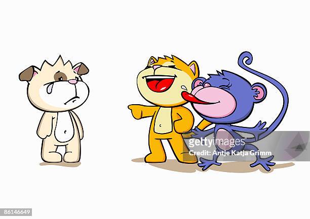 cartoon characters bullying a friend - crying stock illustrations