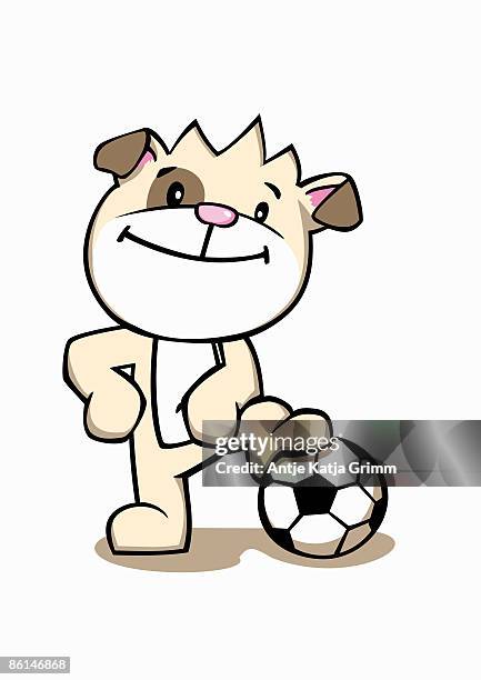 a cartoon dog standing with one foot resting on a football - cartoon animal feet stock illustrations