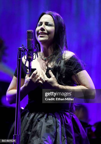 Recording artist Amy Lee of Evanescence performs as the band kicks off its tour in support of the upcoming album "Synthesis" at The Pearl concert...