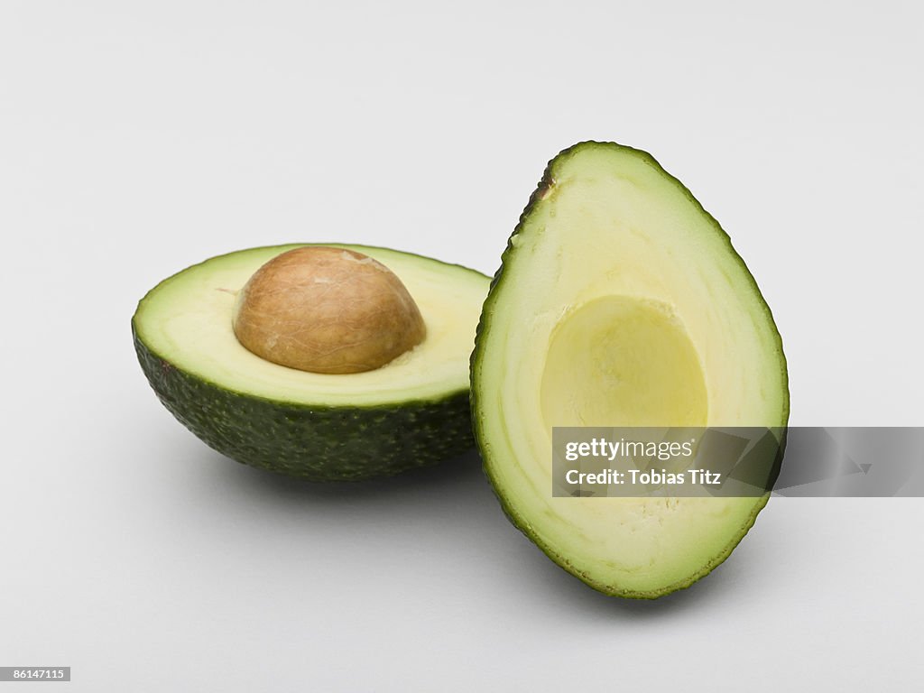 An avocado cut in half