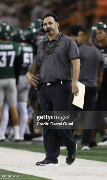 Head coach Nick Rolovitch of the Hawaii Rainbow Warriors during the second quarter of the game against the San Jose State Spartans at Aloha Stadium...