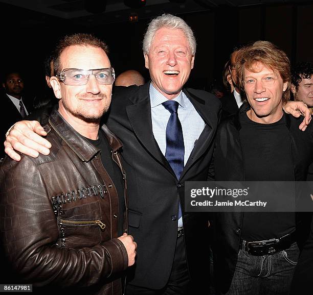 Bono, Former President Bill Clinton and Jon Bon Jovi attend the Food Bank For New York City's Sixth Annual Can-Do Awards at Abigail Kirsch's Pier...