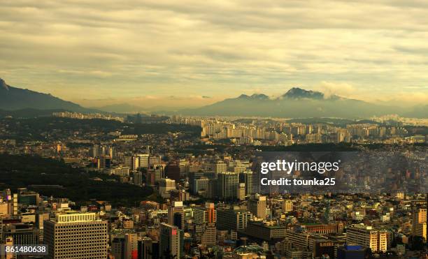 seoul cityscape at sunrise - seoul cityscape stock pictures, royalty-free photos & images
