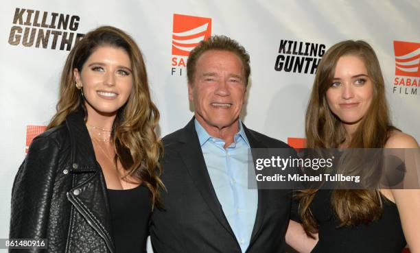Katherine Schwarzenegger, actor Arnold Schwarzenegger and Christina Schwarzenegger attend the premiere of Saban Films' 'Killing Gunther' at TCL...