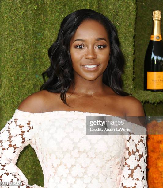 Actress Aja Naomi King attends the 8th annual Veuve Clicquot Polo Classic at Will Rogers State Historic Park on October 14, 2017 in Pacific...