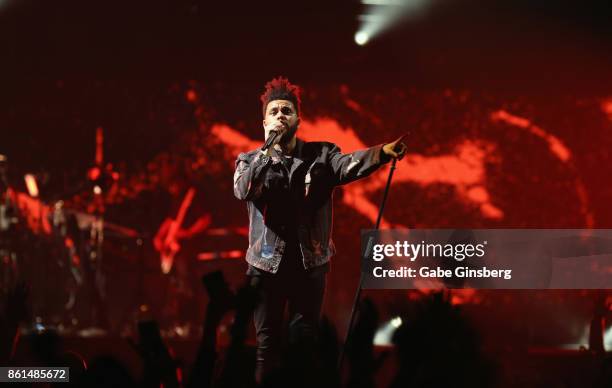 Recording artist The Weeknd performs at T-Mobile Arena on October 14, 2017 in Las Vegas, Nevada.