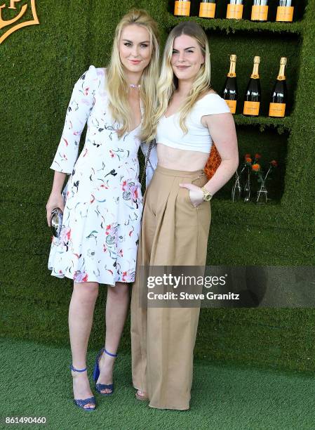 Lindsey Vonn, Karin Kildow arrives at the 8th Annual Veuve Clicquot Polo Classic at Will Rogers State Historic Park on October 14, 2017 in Pacific...