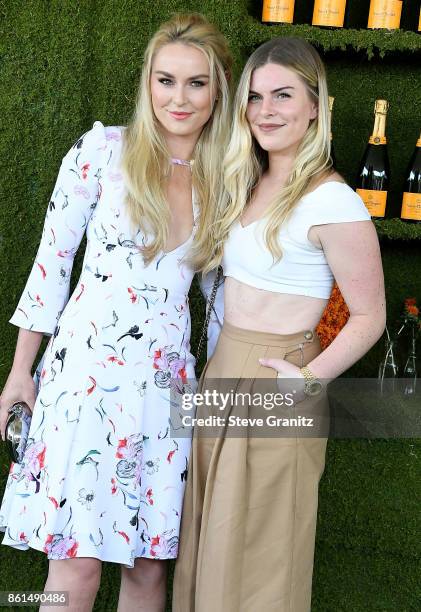 Lindsey Vonn, Karin Kildow arrives at the 8th Annual Veuve Clicquot Polo Classic at Will Rogers State Historic Park on October 14, 2017 in Pacific...