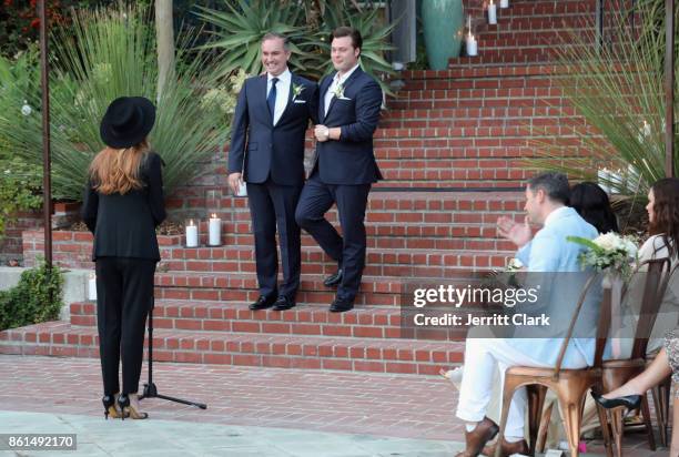 Nick Ede and Andrew Naylor celebrate their wedding in Los Angeles at the private residence of Jonas Tahlin, CEO of Absolut Elyx, on October 14, 2017...