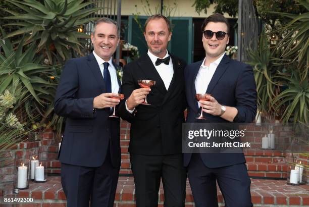 Nick Ede, Absolut Elyx CEO Jonas Tahlin and Andrew Naylor celebrate the wedding of Nick Ede and Andrew Naylor in Los Angeles at the private residence...