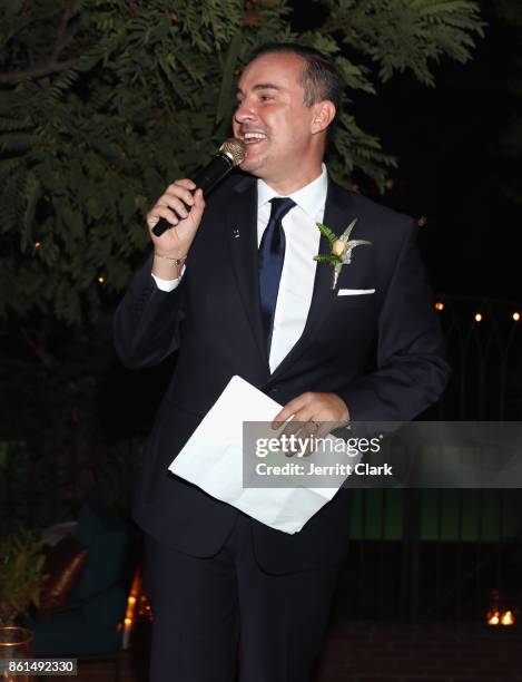 Nick Ede celebrates his wedding with Andrew Naylor in Los Angeles at the private residence of Jonas Tahlin, CEO of Absolut Elyx, on October 14, 2017...