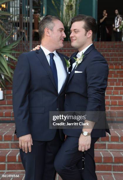 Nick Ede and Andrew Naylor celebrate their wedding in Los Angeles at the private residence of Jonas Tahlin, CEO of Absolut Elyx, on October 14, 2017...