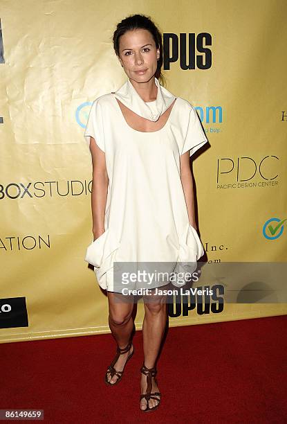 Actress Rhona Mitra attends Markus Klinko and Indrani's "Icons Exhibition" at the Pacific Design Center on April 21, 2009 in West Hollywood,...