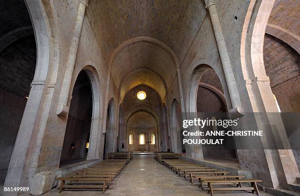 Picture taken on April 21, 2009 shows the Thoronet abbey, a Cisterian monastery in Le Thoronet, southern France. A chorus of Tibetan monks of the...