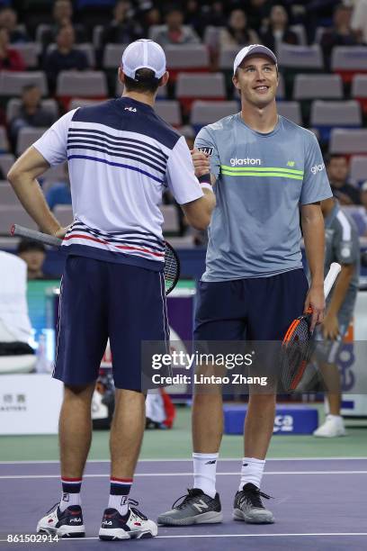 Henri Kontinen of Finland and John Peers of Australia celebrates after win over Marcelo Melo of Brazil and Lukasz Kubot of Poland duirng the Men's...