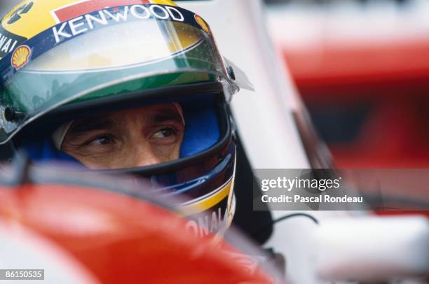 Brazilian racing driver Ayrton Senna at the European Grand Prix at Donnington Park, 11th April 1993. Senna won the race in a McLaren-Cosworth.