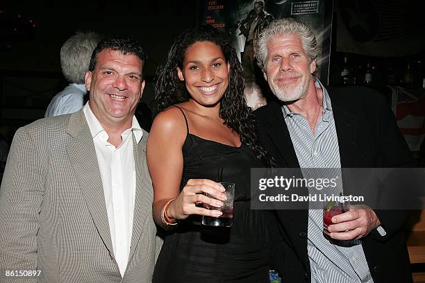 Actor Ron Perlman, daughter Blake Perlman and Cory Weisman attend the 'Mutant Chronicles' premiere after party at Napa Valley Grille on April 21,...