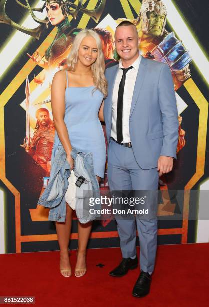 Tahnee Sims and Johnny Ruffo arrive for the premiere screening of Thor: Ragnarok Sydney at Fox Studios on October 15, 2017 in Sydney, Australia.