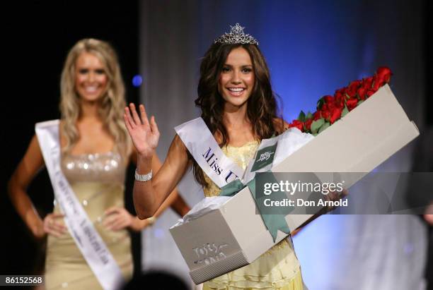 Rachael Finch accepts her award after being crowned Miss Universe Australia at the official crowning ceremony for 'Miss Universe Australia 2009' at...